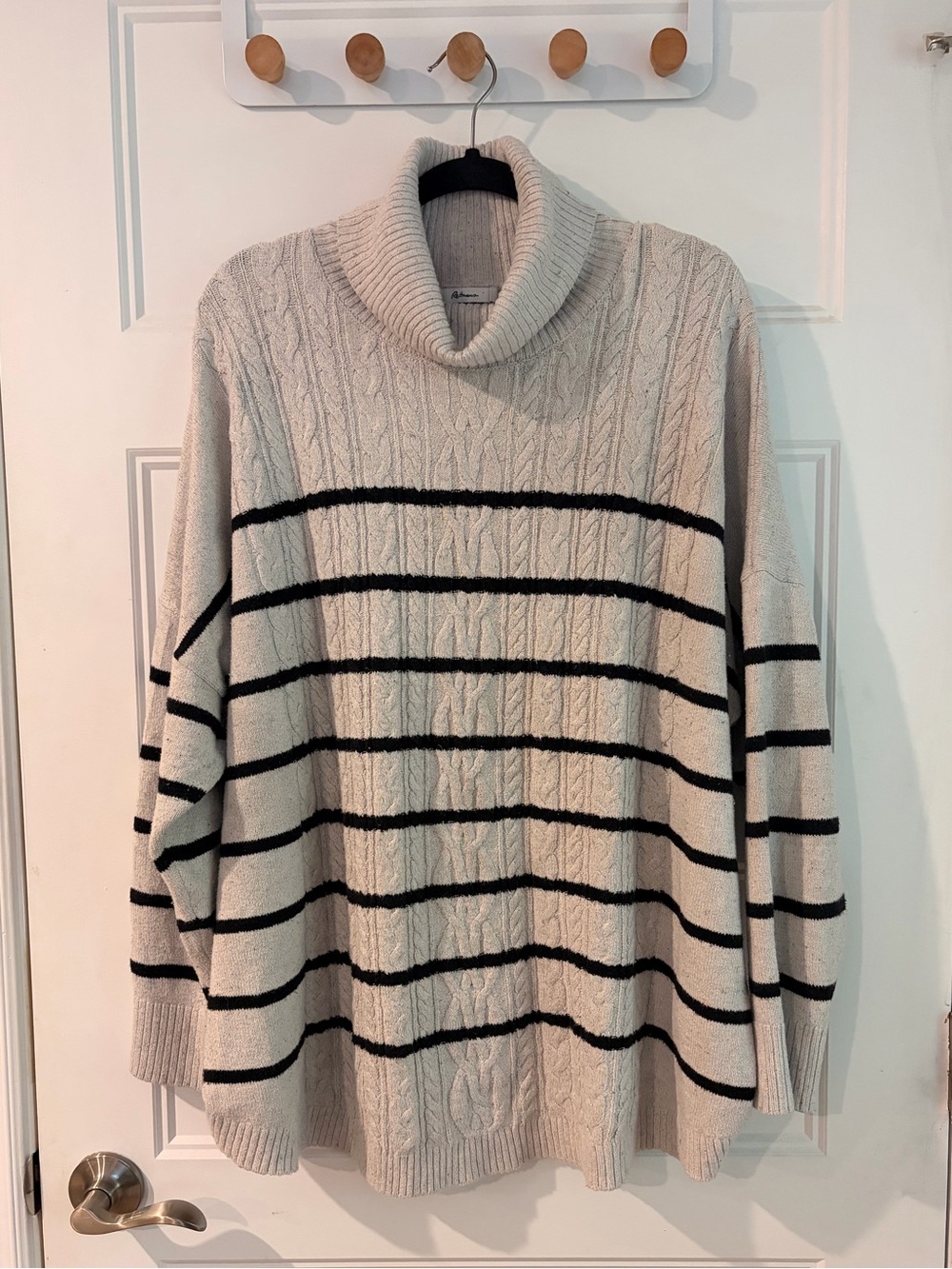 Reitmans Women’s Striped Cable-Knit Turtleneck Sweater | 2X